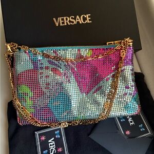 Versace Vibrant Multicolor Clutch with Gold Chain